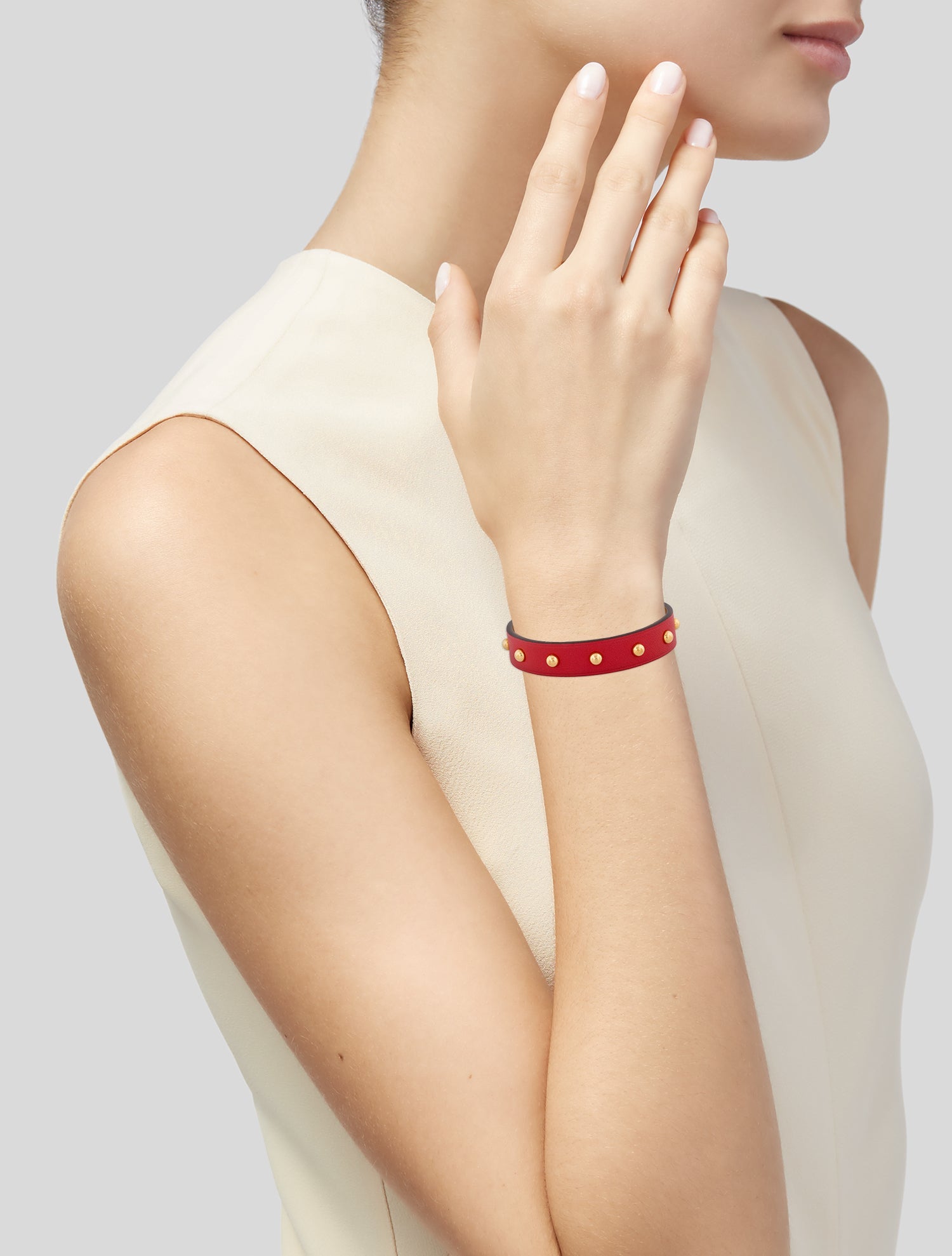 Hermès Leather Mini Dog Clous Carres Studded Bracelet